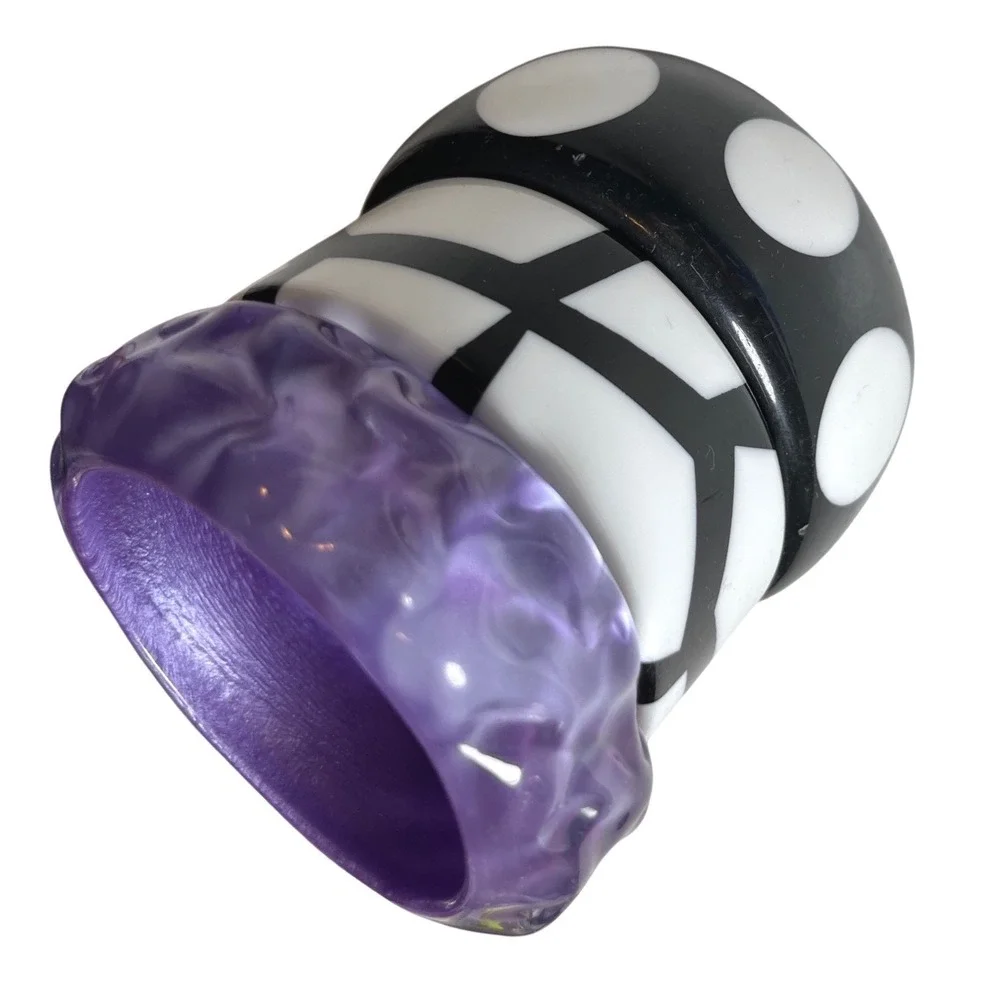 Retro Mod‎ Stackable Resin Bangle Set Polka Dot Geometric Purple Unbranded OS